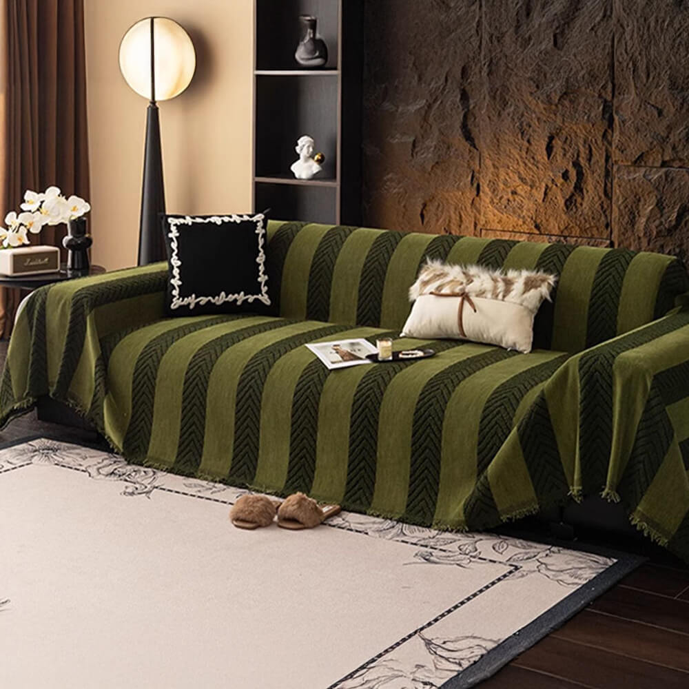 Elegant Herringbone Chenille Throw Cover for Sofas and Couches - Opulenza