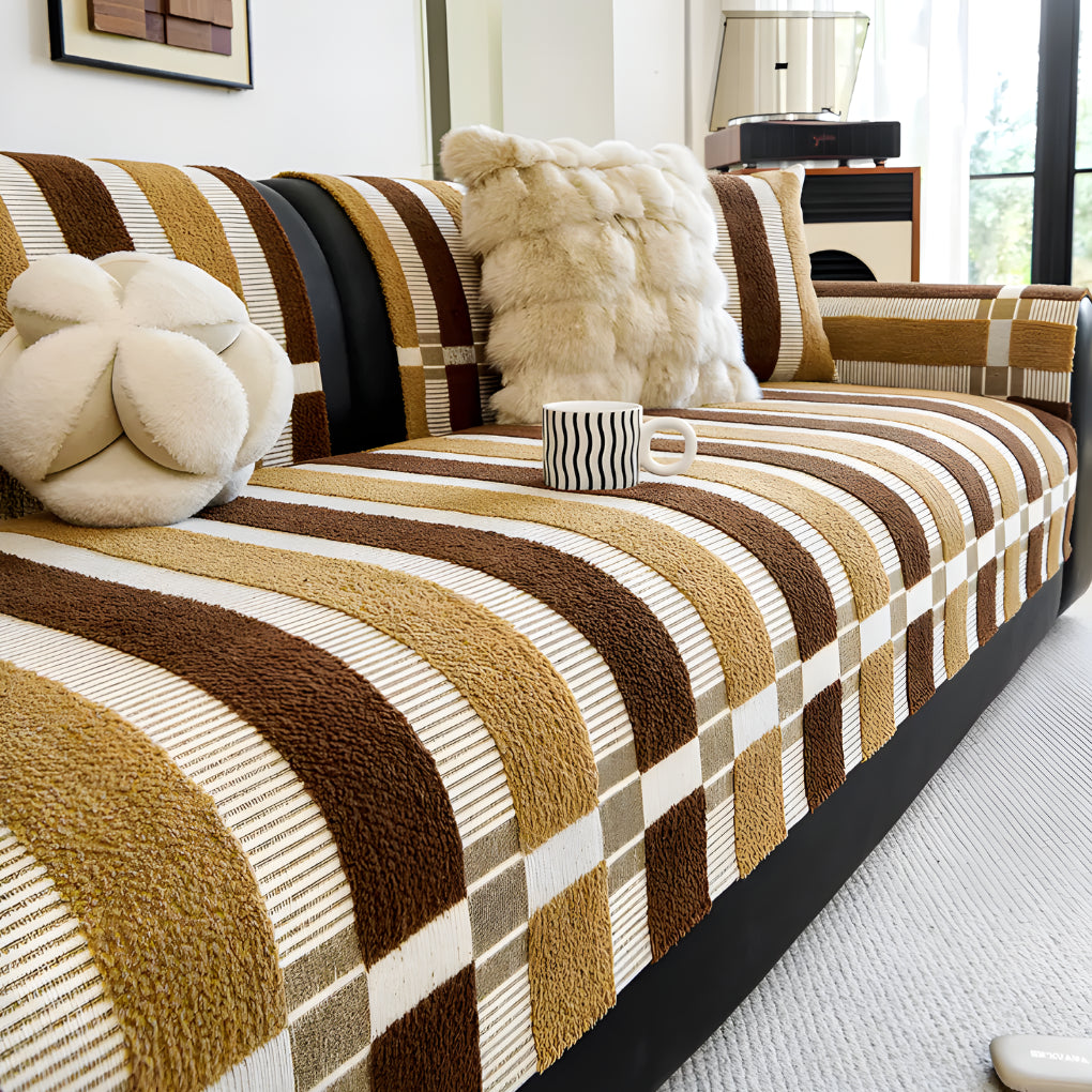 Mid‑Century Chenille Sofa Cover - Opulenza