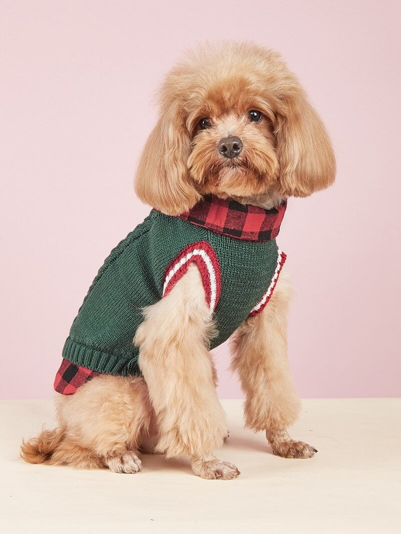 Perfect for Fall Winter Plaid Collar Dog Jumper Vest - Opulenza