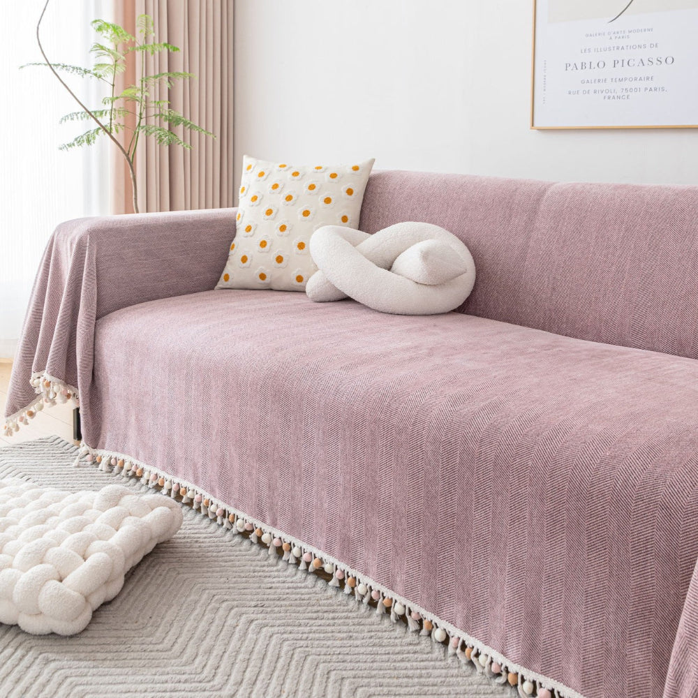 Pet Friendly Herringbone Tassel Luxe Sofa Couch Cover - Opulenza