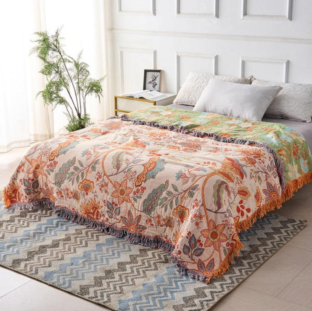 Rustic Floral Tassel Blanket - Opulenza