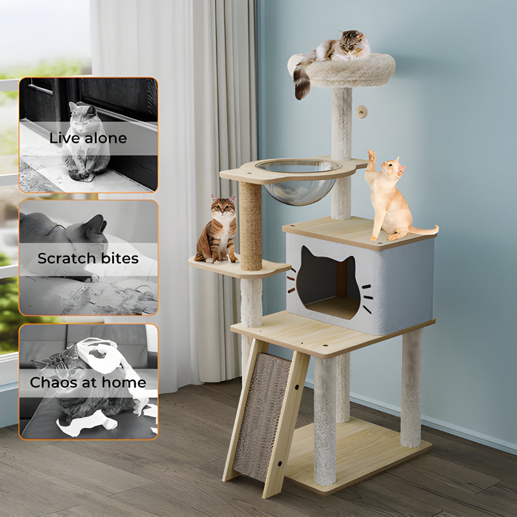 Wooden Multi-Level Cat Tree Tower - Opulenza