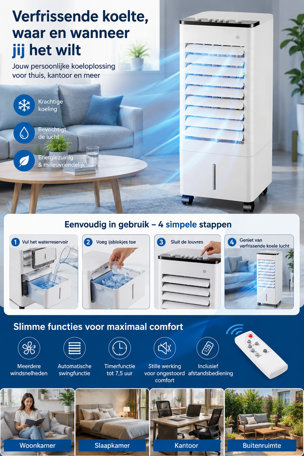 Portable Air Cooler & Humidifier with Remote Control - image 4 of 12