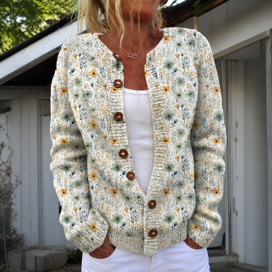 Warm Women's Knitted Cardigan | Floral Print | Comfortable and Stylish - Jackets ladies