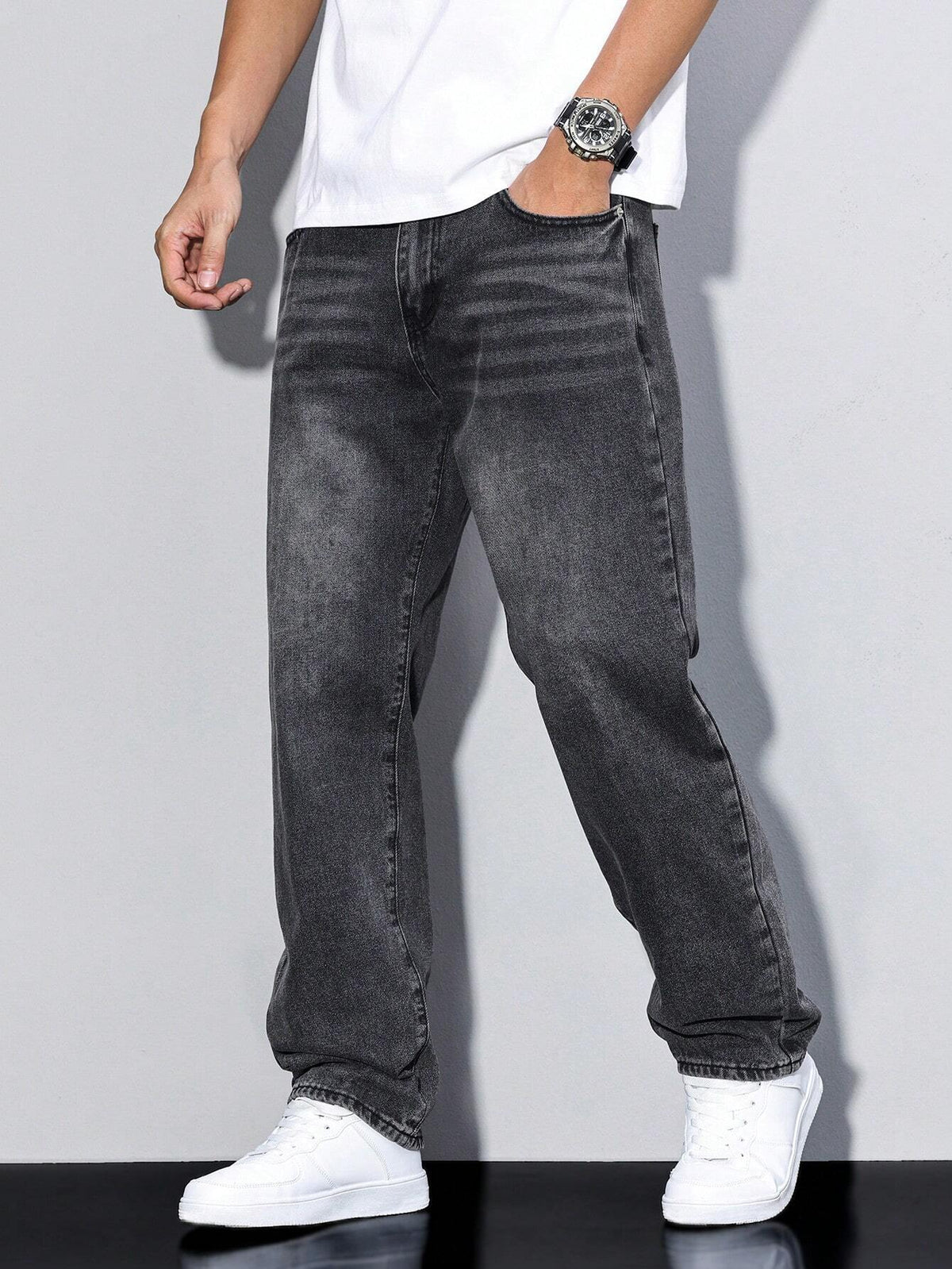 Comfortable Solid Colour Men's Jeans - image 7 of 13