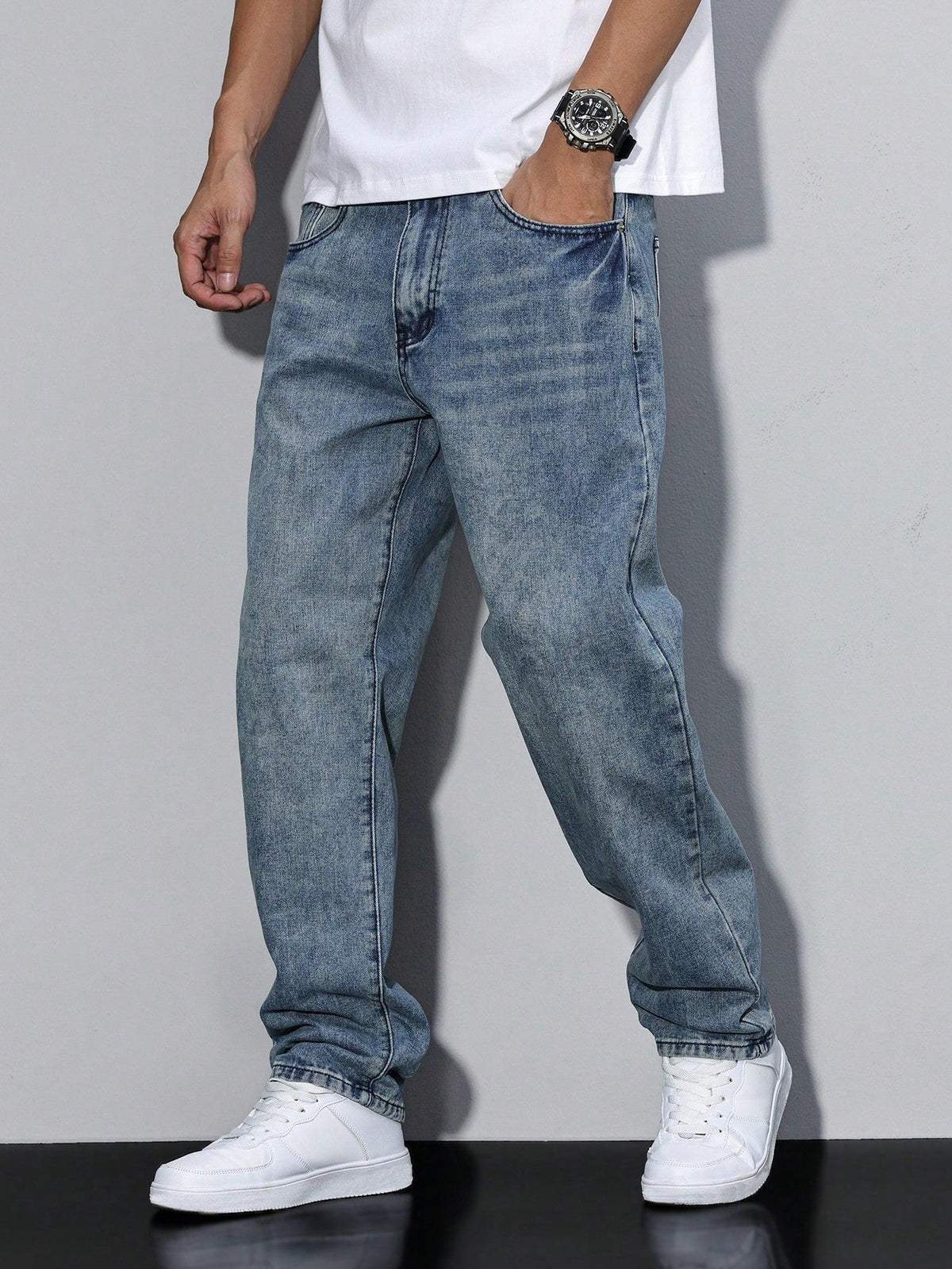 Comfortable Solid Colour Men's Jeans - image 8 of 13