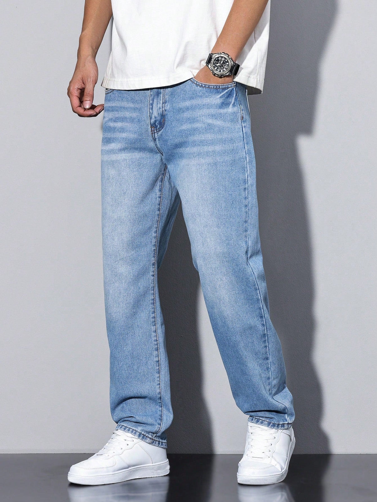 Comfortable Solid Colour Men's Jeans - image 9 of 13