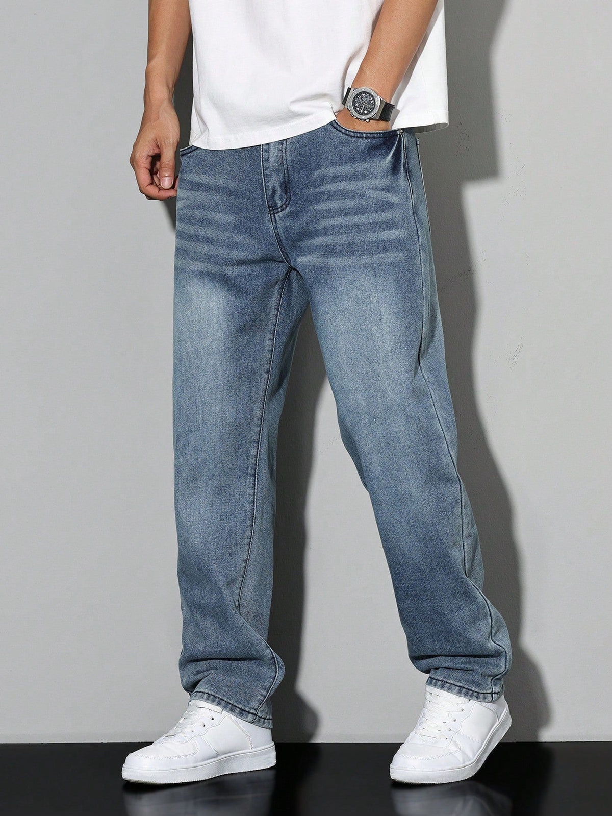 Comfortable Solid Colour Men's Jeans - image 3 of 13