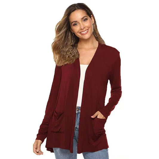 Lightweight Solid Cardigan | Long Sleeves - Comfort & Style - Women’s Vests & Blazer