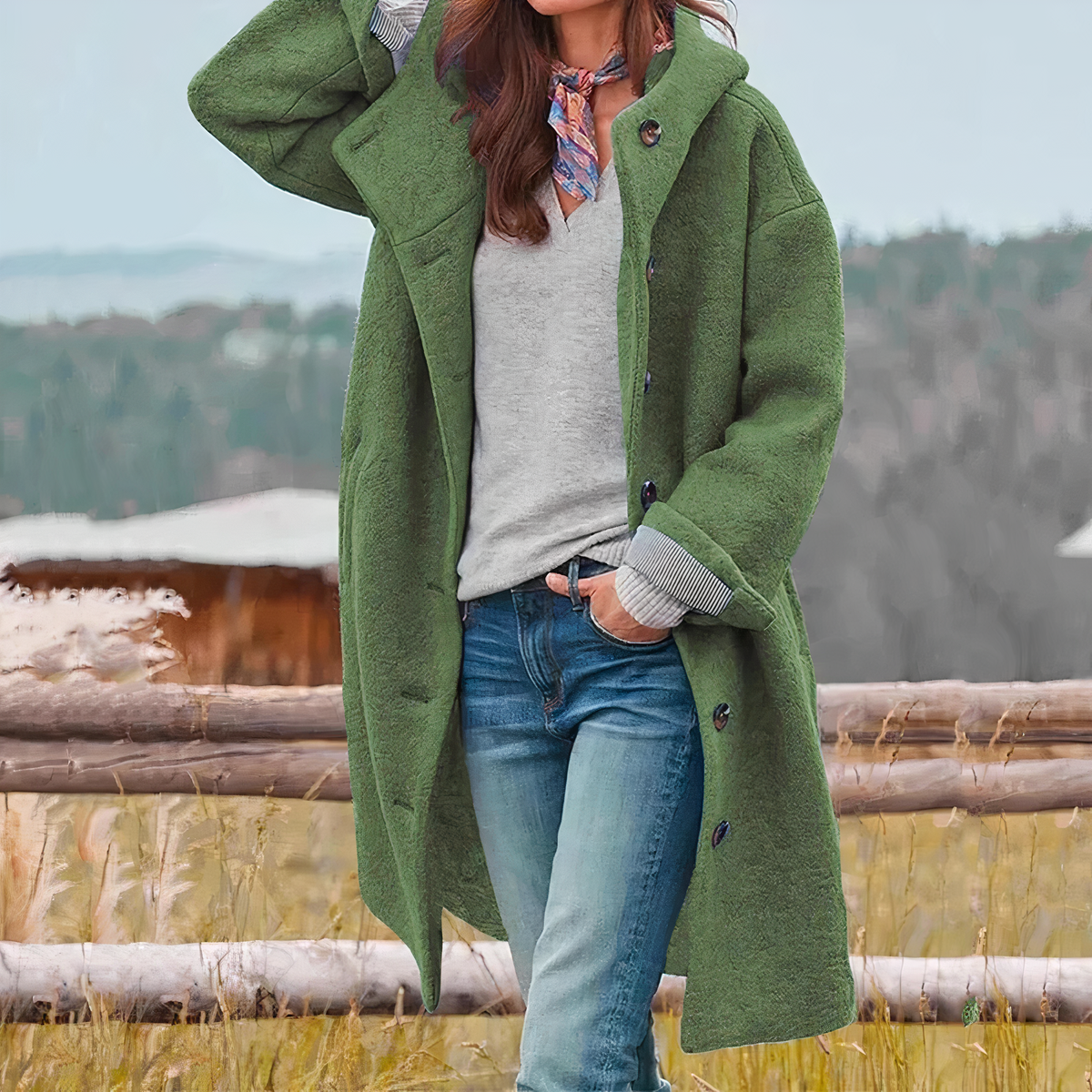 Elegant Mid-Length Coat with Hood - Jackets ladies