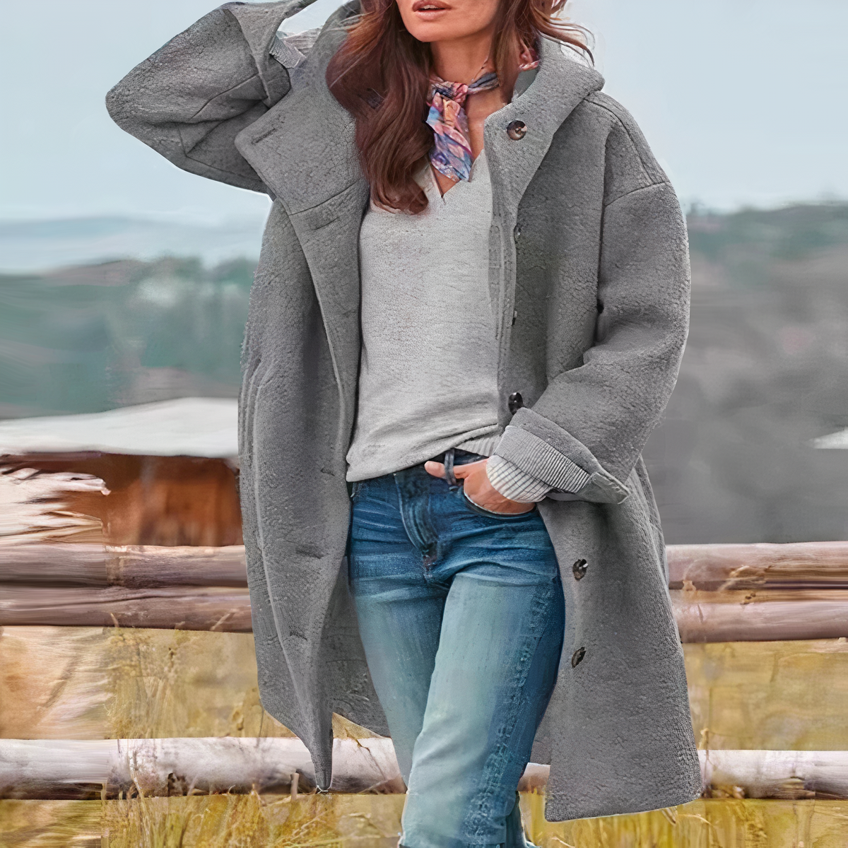 Elegant Mid-Length Coat with Hood - image 4 of 5