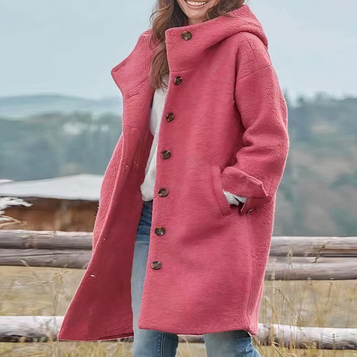Elegant Mid-Length Coat with Hood - image 5 of 5