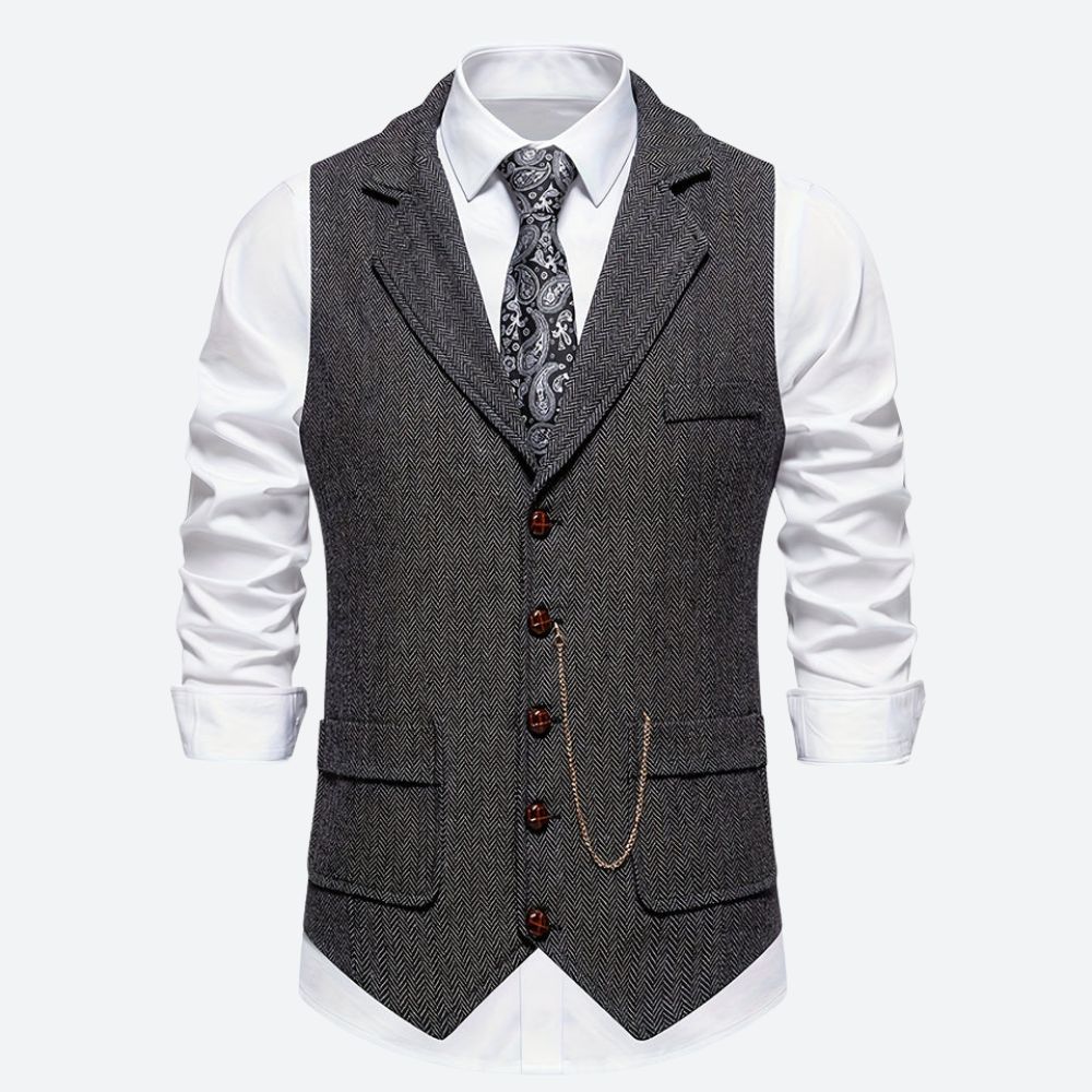 Classic Men's Waistcoat with Herringbone Pattern - Stylish & Elegant - Men’s Vests & Blazers