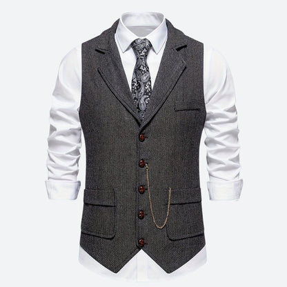 Classic Men's Waistcoat with Herringbone Pattern - Stylish & Elegant - Men’s Vests & Blazers