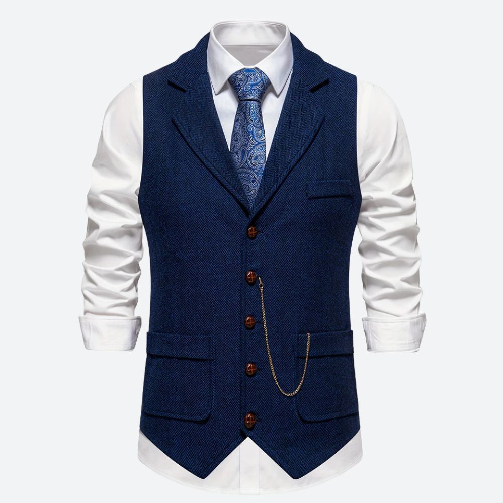 Classic Men's Waistcoat with Herringbone Pattern - image 2 of 5