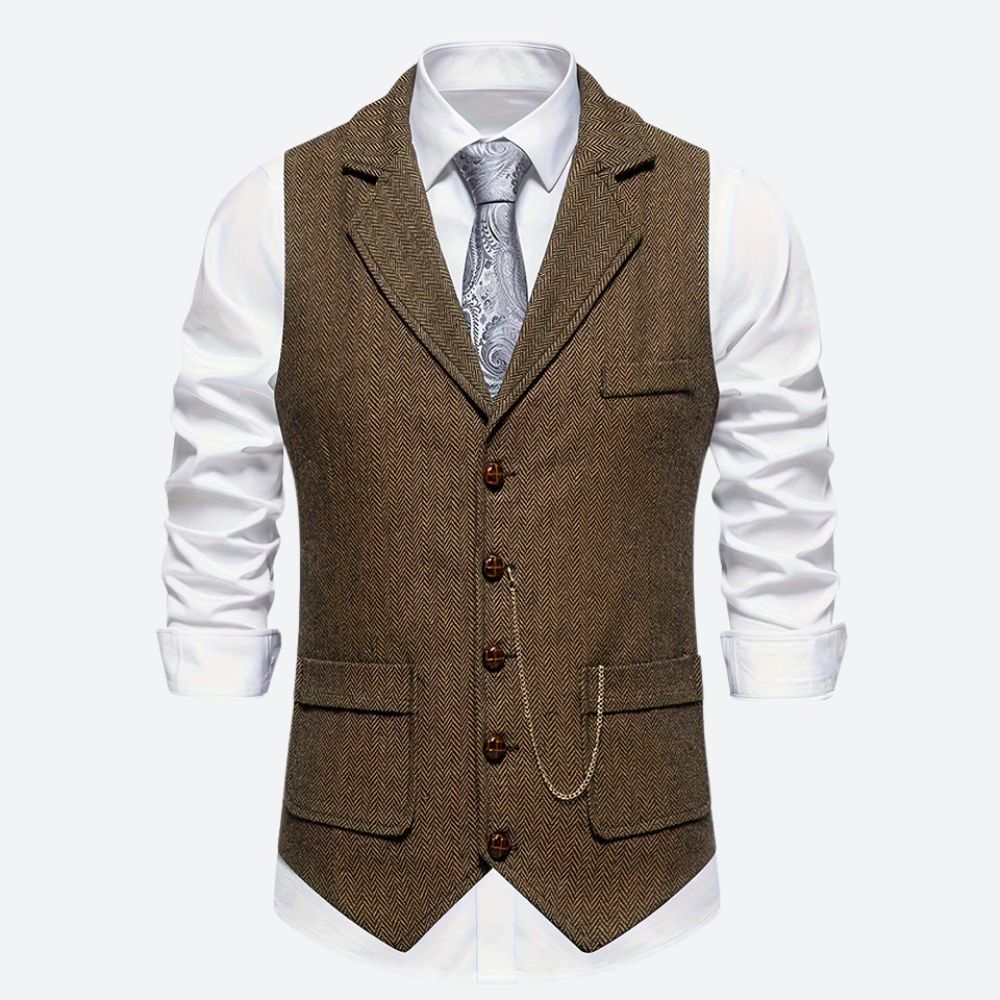 Classic Men's Waistcoat with Herringbone Pattern - image 3 of 5