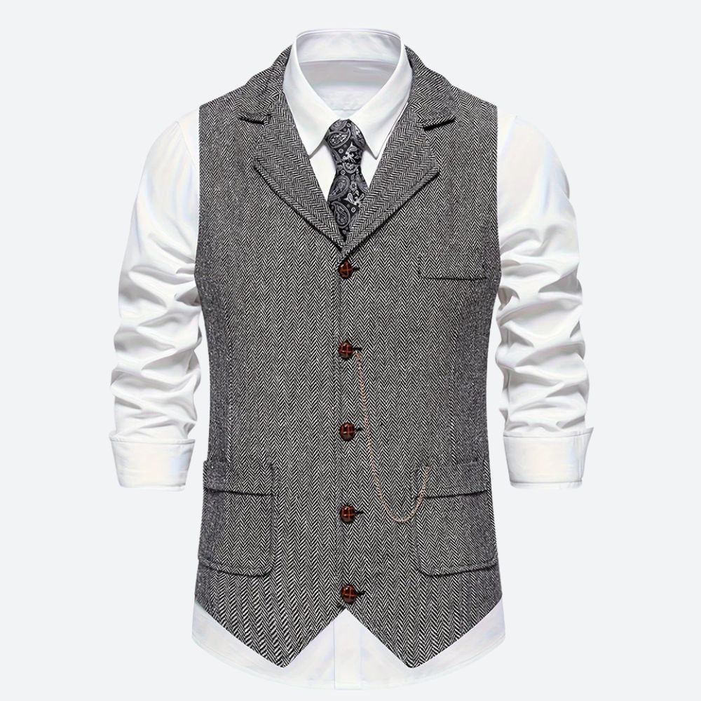 Classic Men's Waistcoat with Herringbone Pattern - image 4 of 5