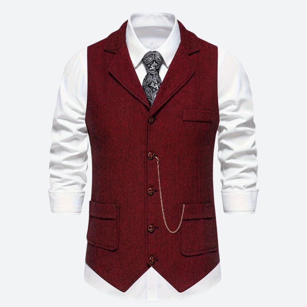 Classic Men's Waistcoat with Herringbone Pattern - image 5 of 5