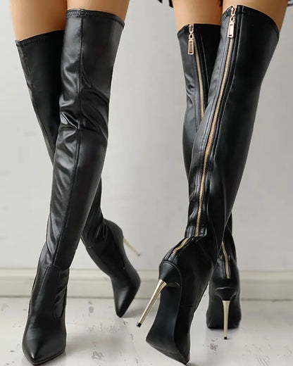 Mara Over-the-Knee Boots - Gold Heel | Zip Detail - Women's shoes
