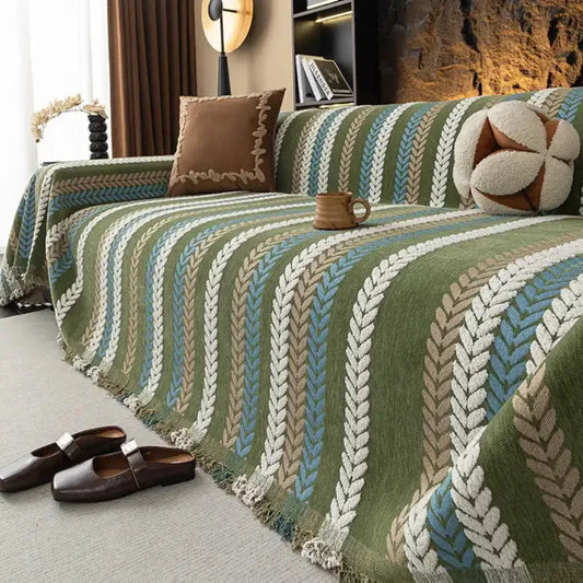 All-Season Leaf Chenille Sofa Cover - Opulenza