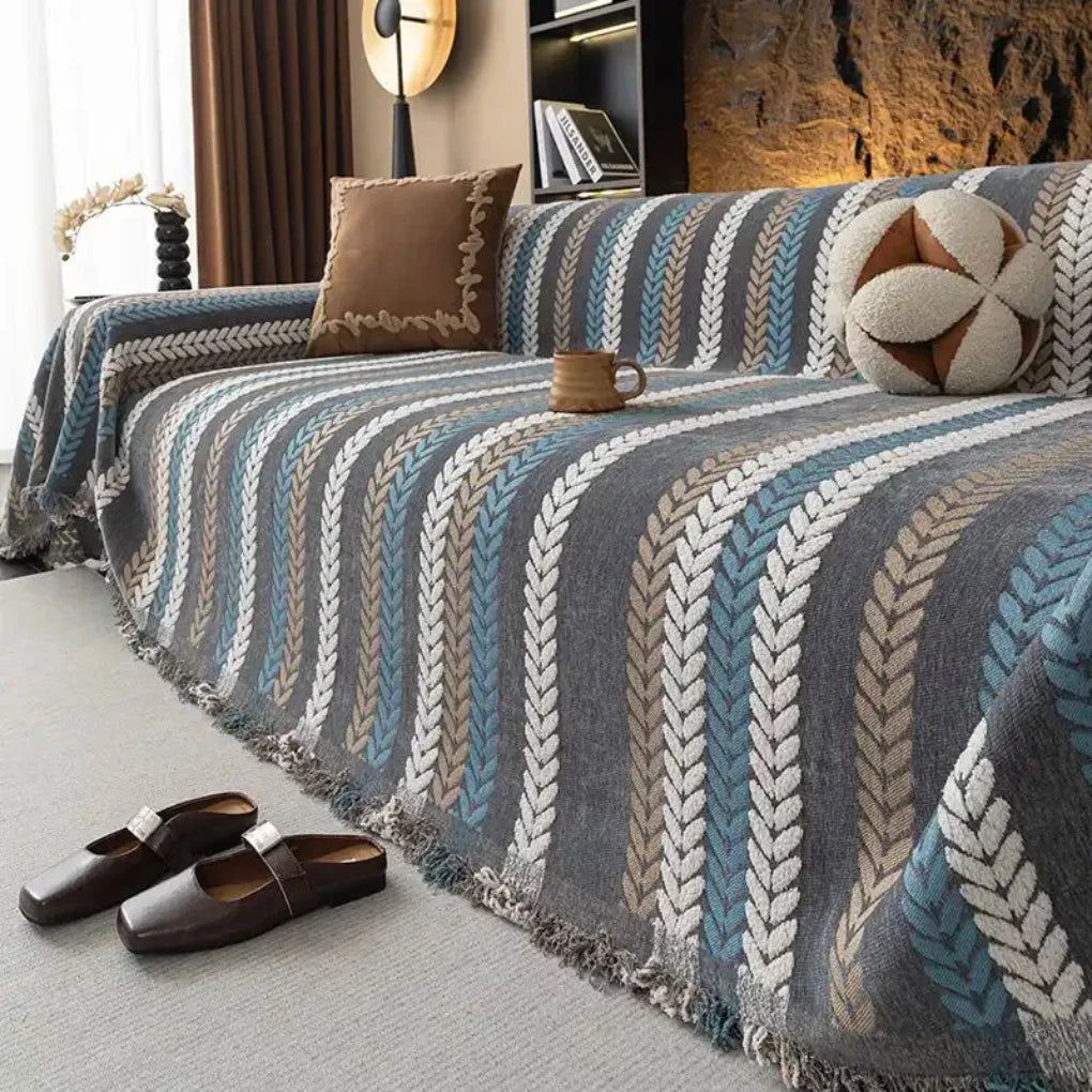 All-Season Leaf Chenille Sofa Cover - Opulenza