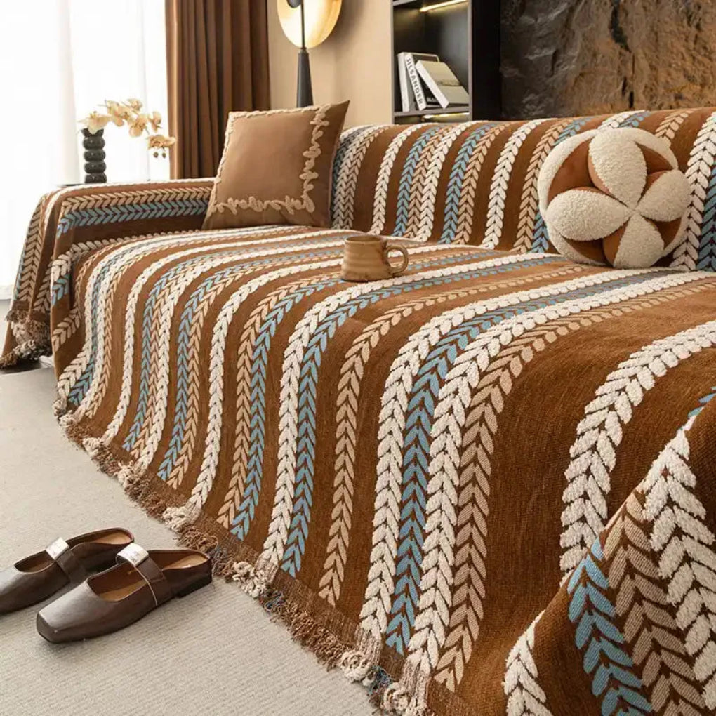 All-Season Leaf Chenille Sofa Cover - Opulenza