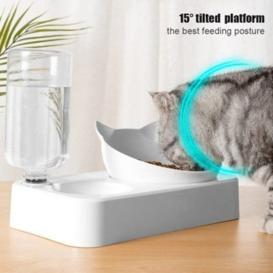 Anti-Vomiting Cat Bowl with Automatic Water Dispenser - Opulenza