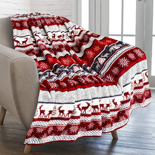Blanket with Snowflakes & Red Accents - Couch cover - Opulenza