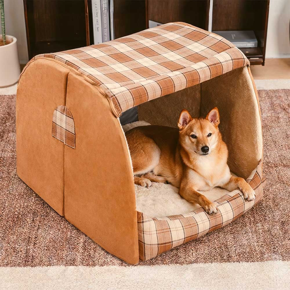 Classical Plaid House Dog Bed - Opulenza