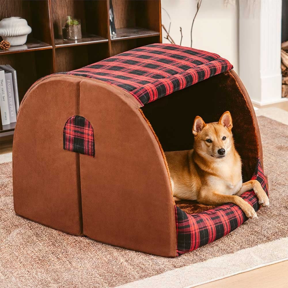 Classical Plaid House Dog Bed - Opulenza