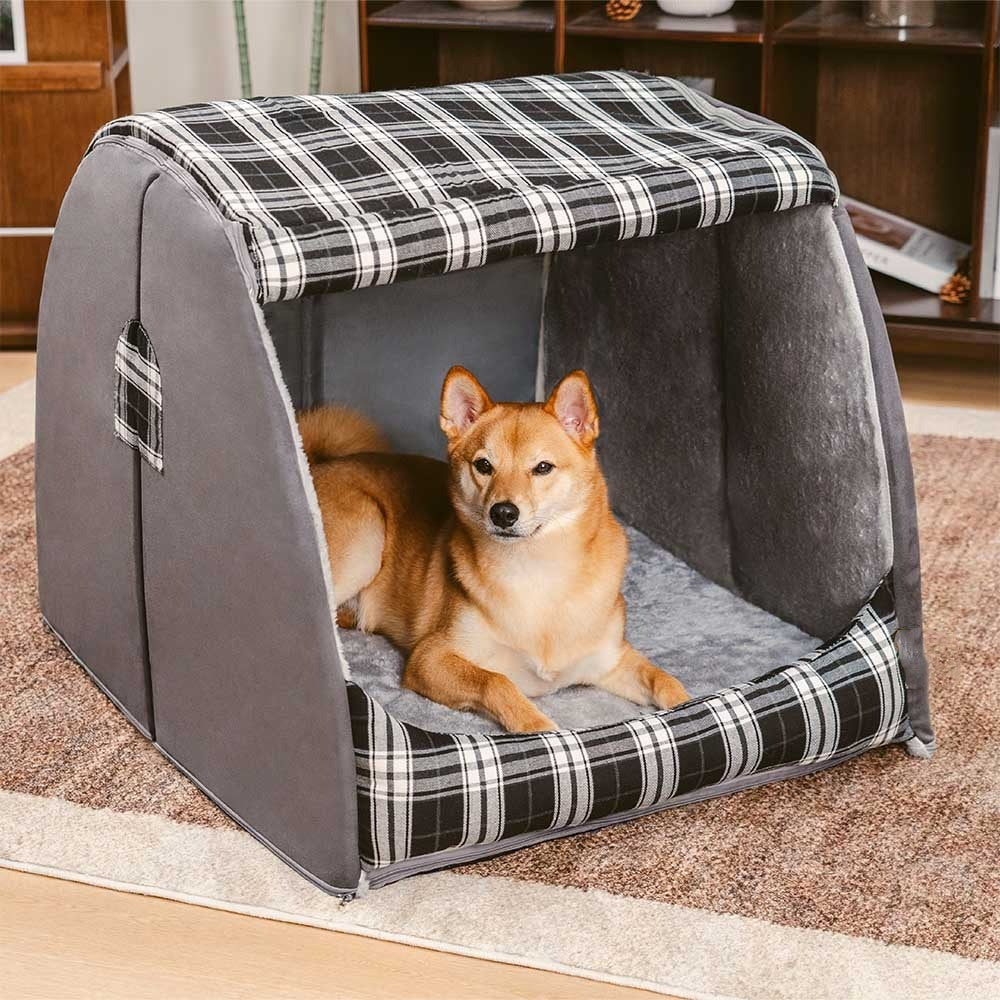 Classical Plaid House Dog Bed - Opulenza