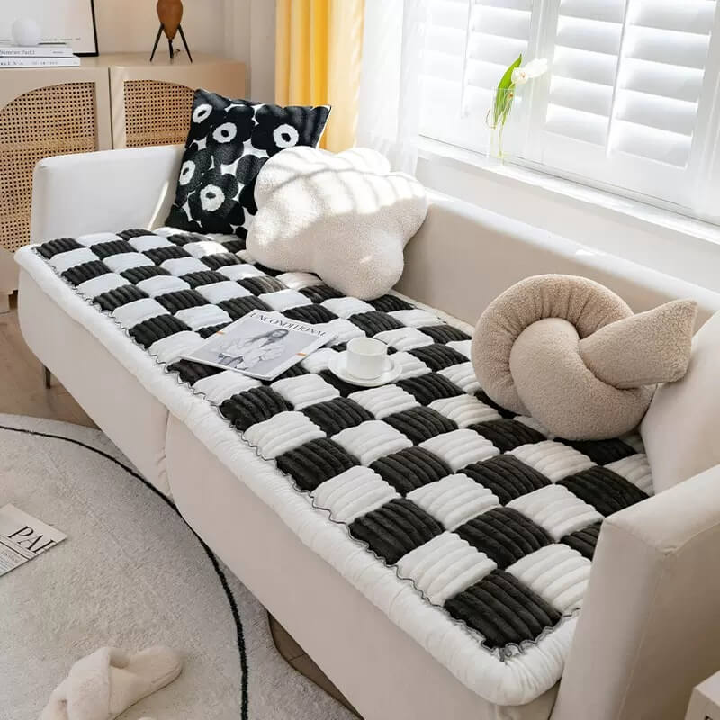 Cozy Cream Plaid Pet Mat & Couch Cover - Opulenza