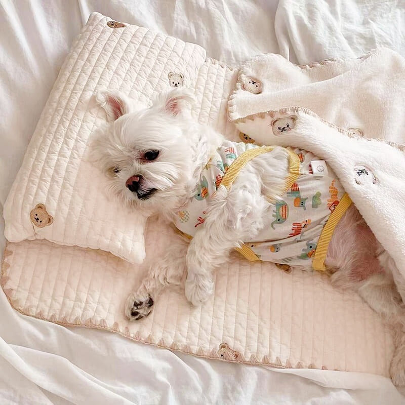 Embroidered Cotton Pet Pillow Quilt Bed Set - Opulenza