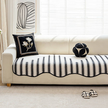 Modern Chevron Stripes Chenille Couch Cover with Wavy Edges - Opulenza
