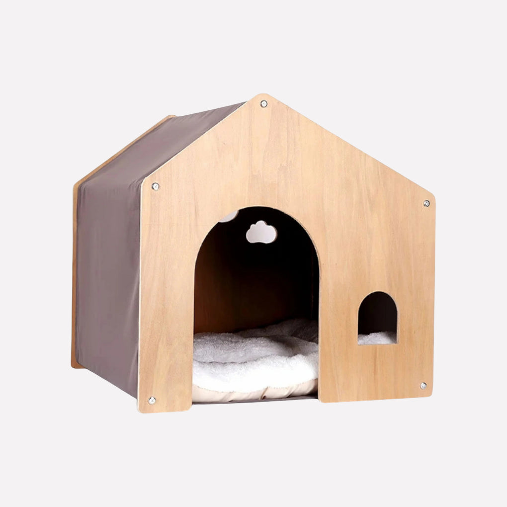 Modern Wooden Cat Bed & Cozy Retreat - Opulenza