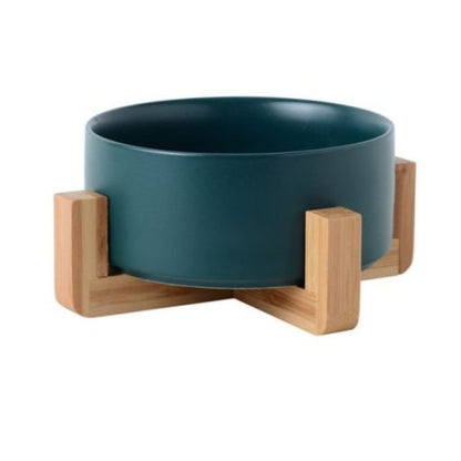 PawFeast Ceramic Dog Bowl – Stylish Dining with Wooden Stand - Opulenza