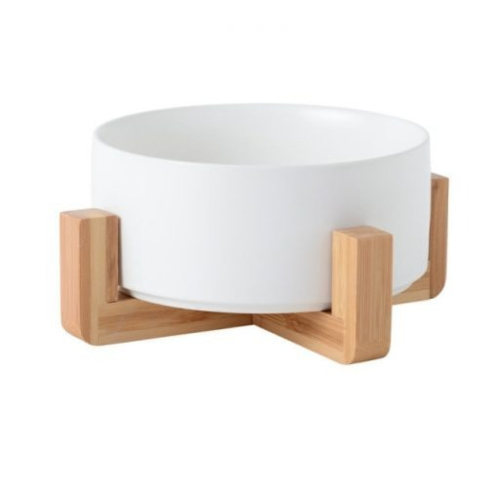 PawFeast Ceramic Dog Bowl – Stylish Dining with Wooden Stand - Opulenza