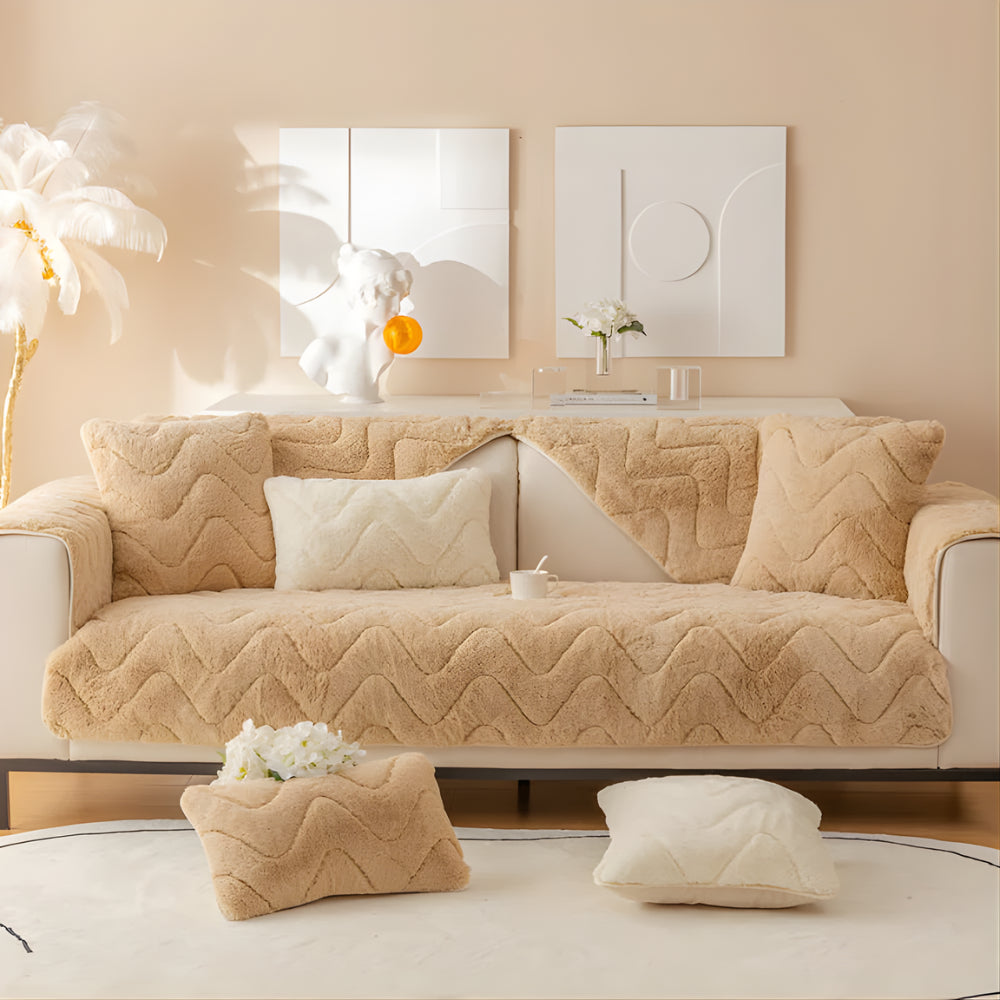 Plush Faux Fur Sectional Sofa Cover - Opulenza