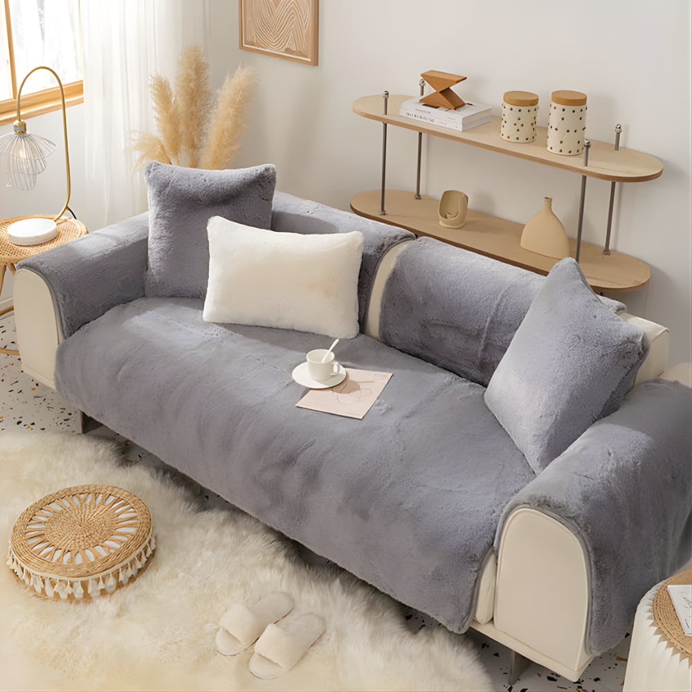 Plush Faux Fur Sectional Sofa Cover - Opulenza