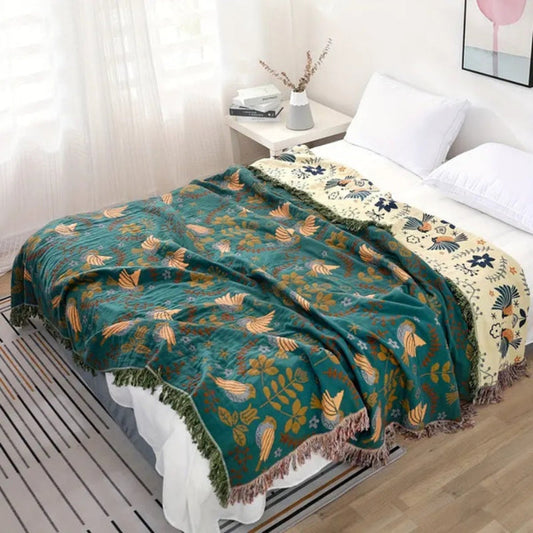 Reversible Scandinavian Bird Throw Blanket - Opulenza