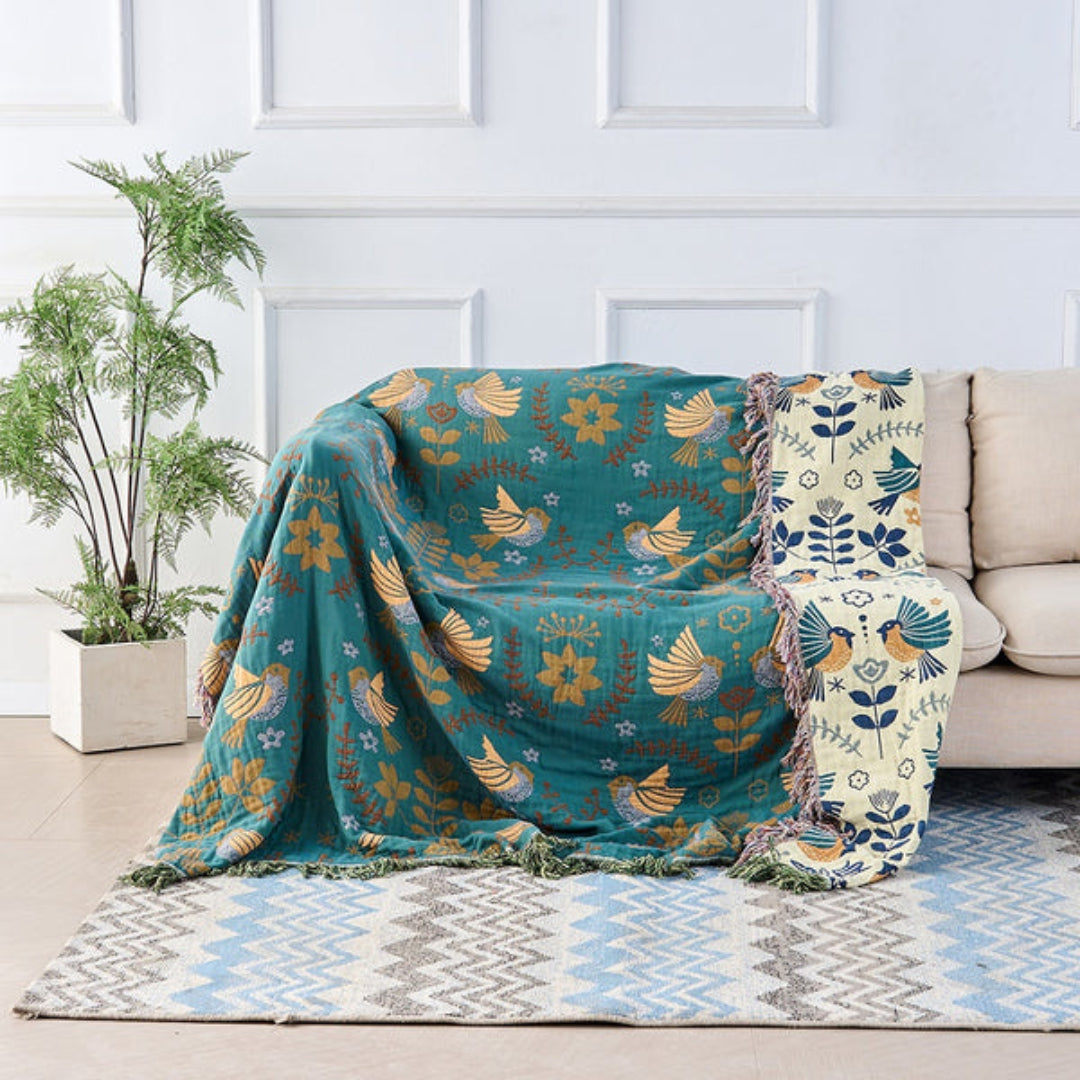 Reversible Scandinavian Bird Throw Blanket - Opulenza