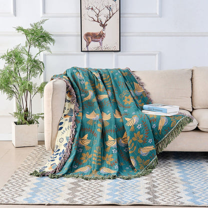 Reversible Scandinavian Bird Throw Blanket - Opulenza