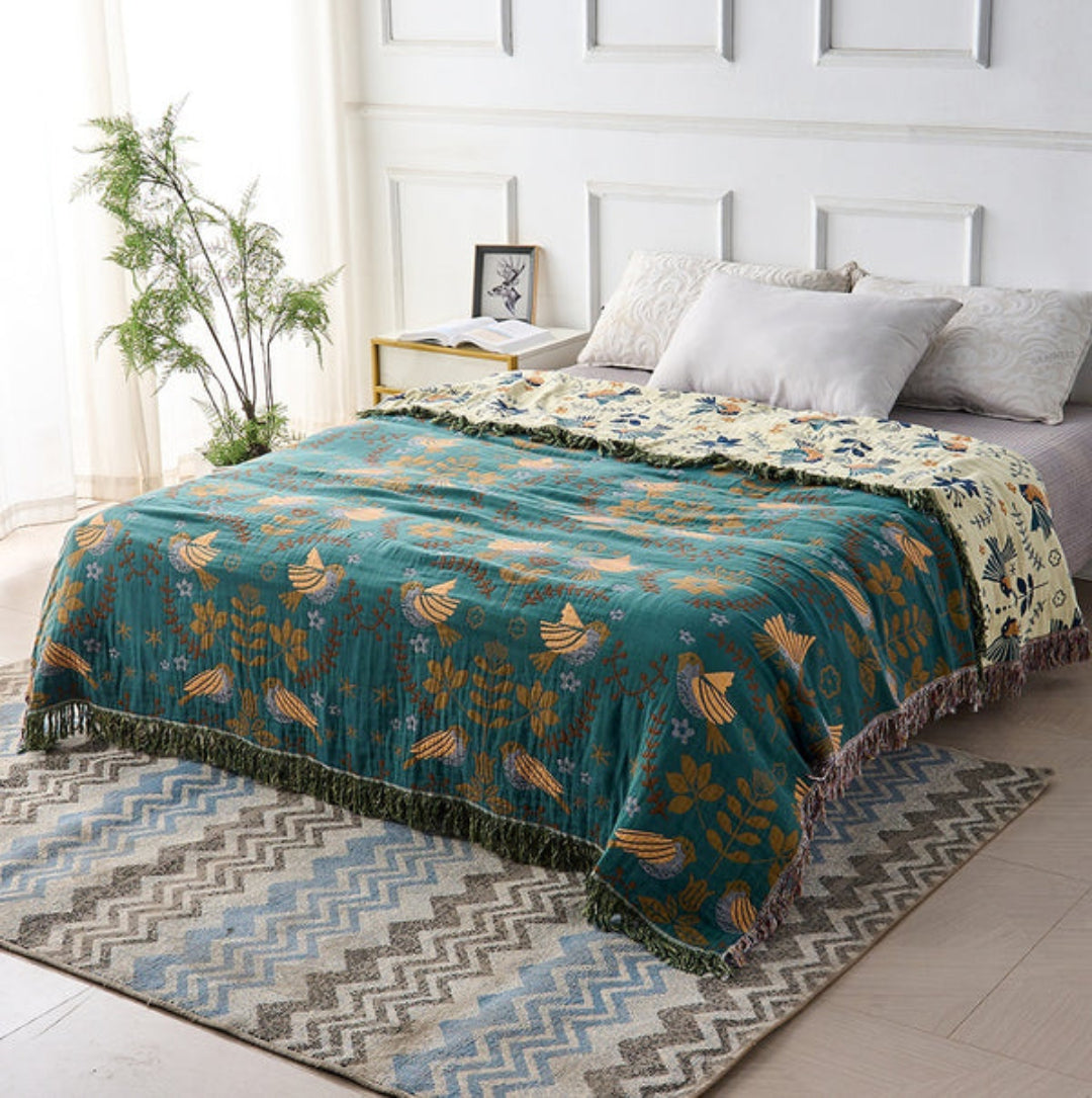 Reversible Scandinavian Bird Throw Blanket - Opulenza