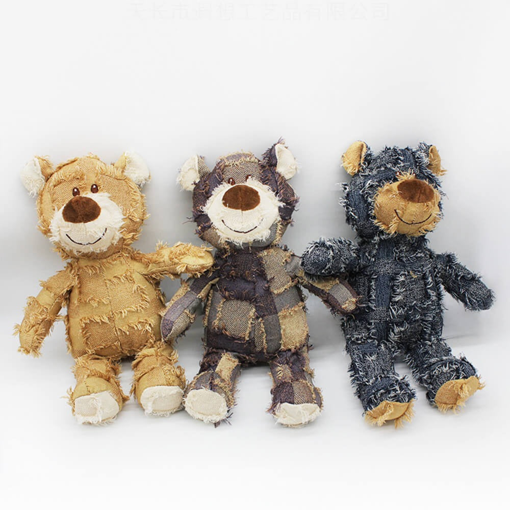 Rustic Denim Plush Bear – Durable Chewable Squeaky Dog Toy - Opulenza