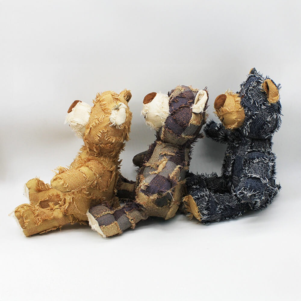 Rustic Denim Plush Bear – Durable Chewable Squeaky Dog Toy - Opulenza