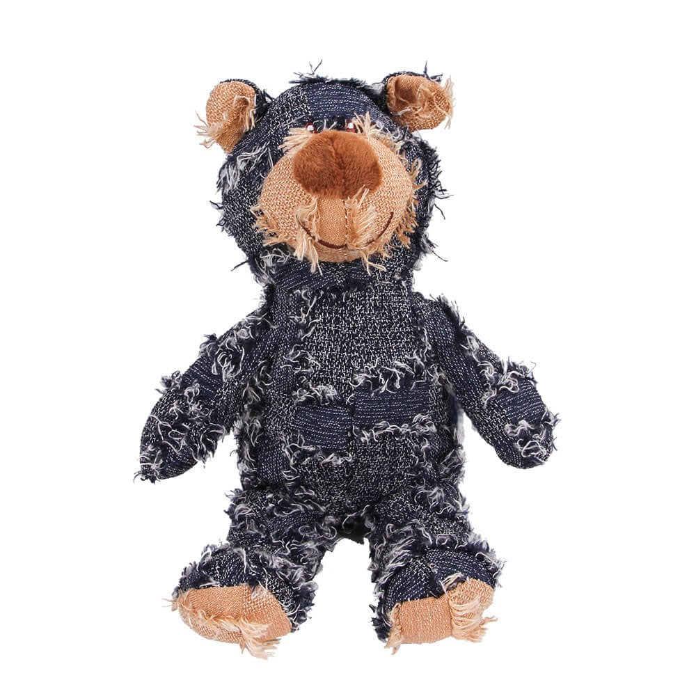 Rustic Denim Plush Bear – Durable Chewable Squeaky Dog Toy - Opulenza