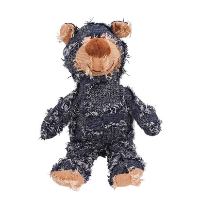 Rustic Denim Plush Bear – Durable Chewable Squeaky Dog Toy - Opulenza