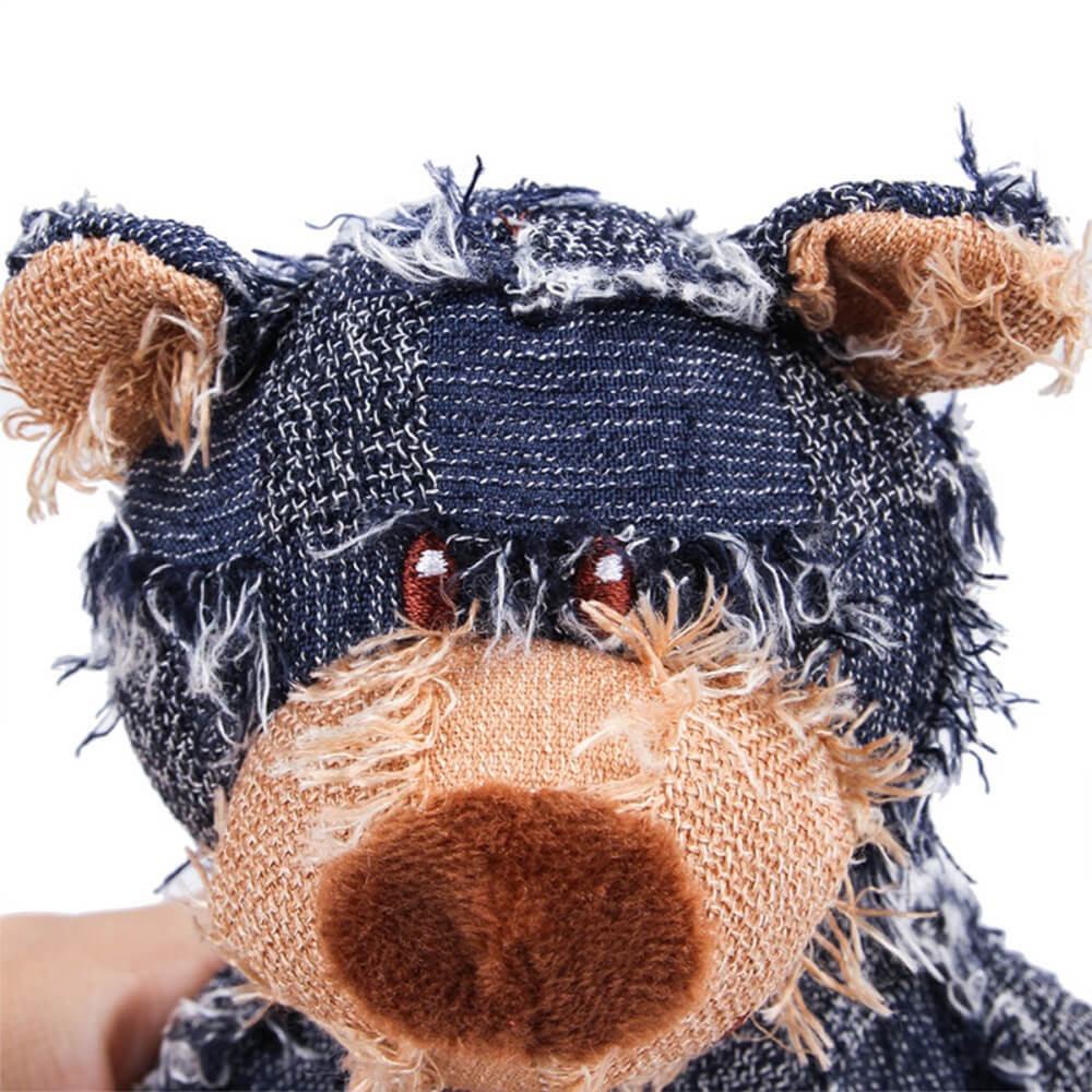 Rustic Denim Plush Bear – Durable Chewable Squeaky Dog Toy - Opulenza