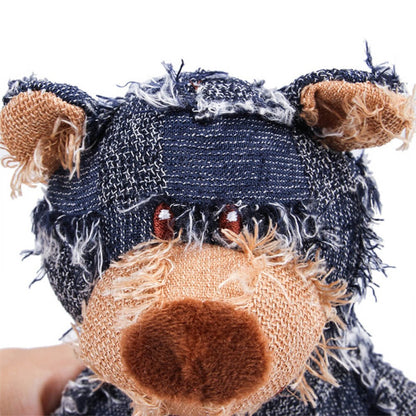 Rustic Denim Plush Bear – Durable Chewable Squeaky Dog Toy - Opulenza