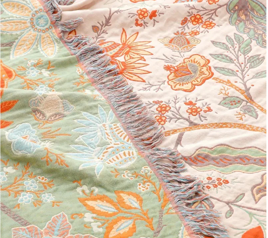 Rustic Floral Tassel Blanket - Opulenza